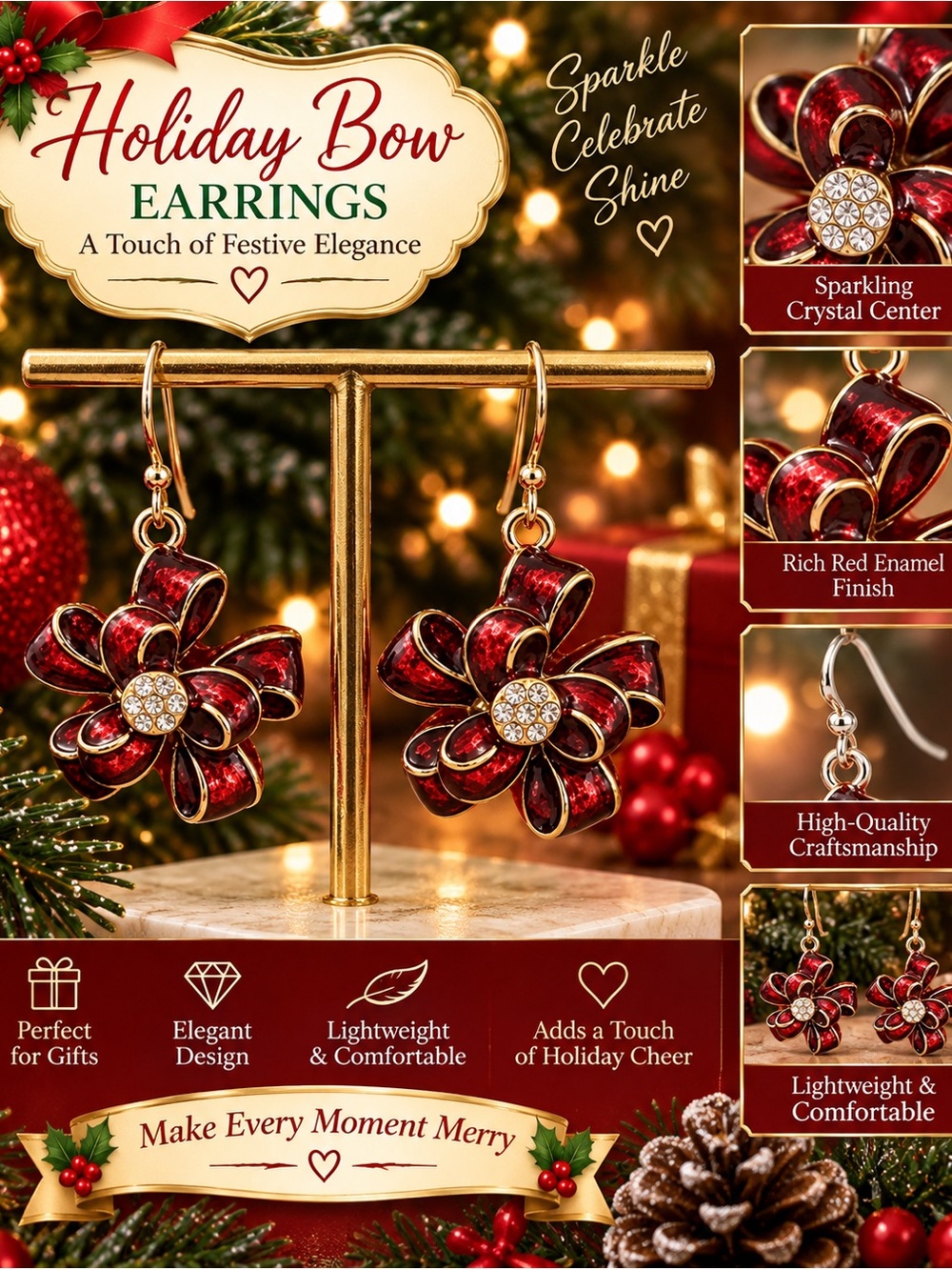 Red BowCrystal Drop Earrings - Gold-Tone Accent
